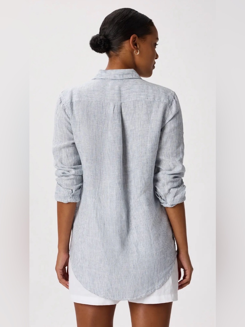 QUINCE 100% European Linen Blue Pinstripe Long Sleeve Button Front Shirt Size XS - Picture 2 of 10